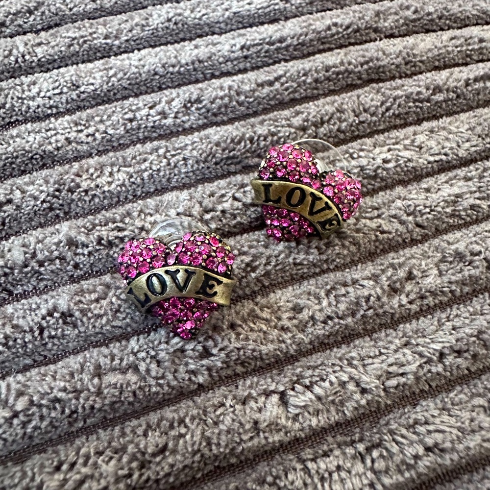 Juicy gold and fuschia heart earrings